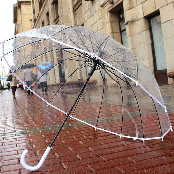 Прозрачный зонт трость от дождя