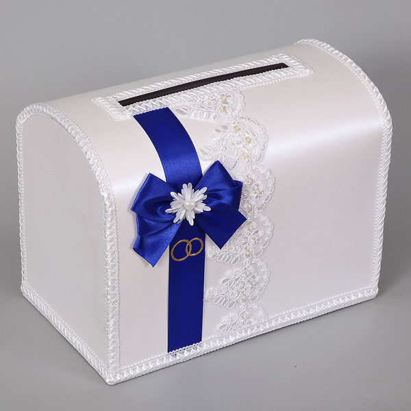 свадебный Сундук в синем декоре для вручения подарков молодоженам в конвертах, ручная работа, неразборный