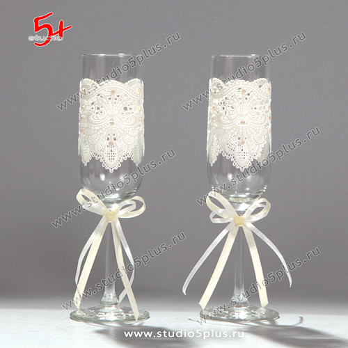 Набор украшений для бокалов, шампанского и 3 свечи на свадьбу / свадебный декор для посуды 6 штук
