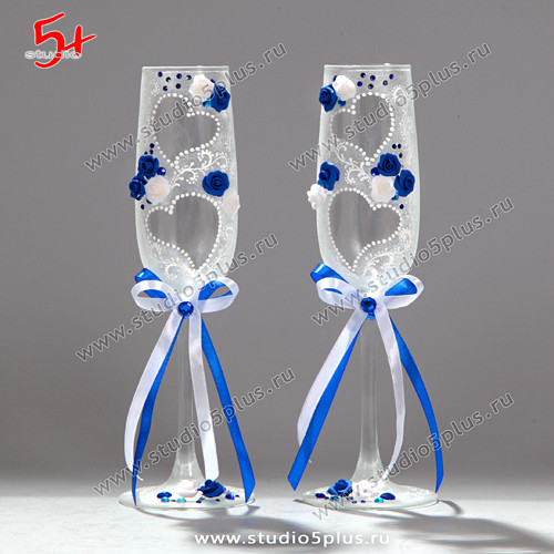 Свадебные бокалы в синем цвете своими руками