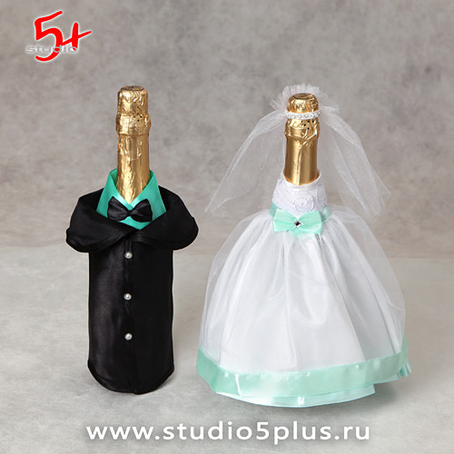украшение на свадебное шампанское, костюмы 