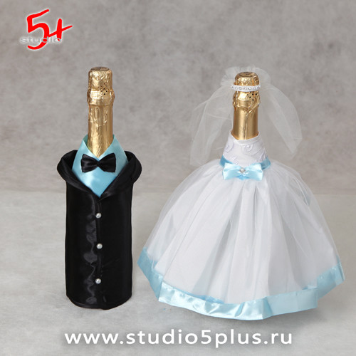 Украшения на бутылки шампанского на свадьбу фото